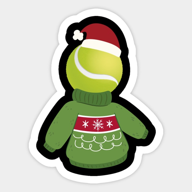 Tennis Ball with a Funny Sweater and Christmas Hat Sticker by geekandgamerstore